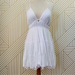 Angie Halter tie back bust sweetheart neckline  Dress boho bohemian white L